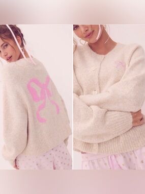 LoveShackFancy Victoria's Secret Pink X Bow  Cardigan with Pink Bow Detail